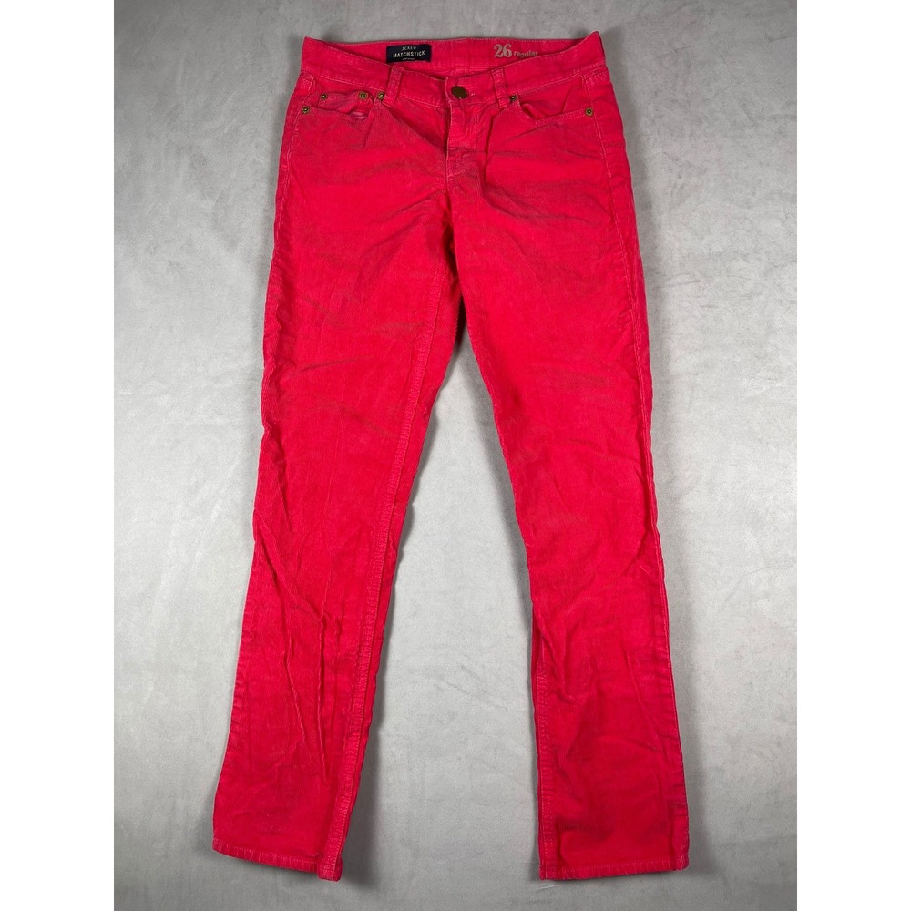 J.Crew Matchstick Corduroy Pants 26 Regular Red Pink Straight Leg Stretch 03903